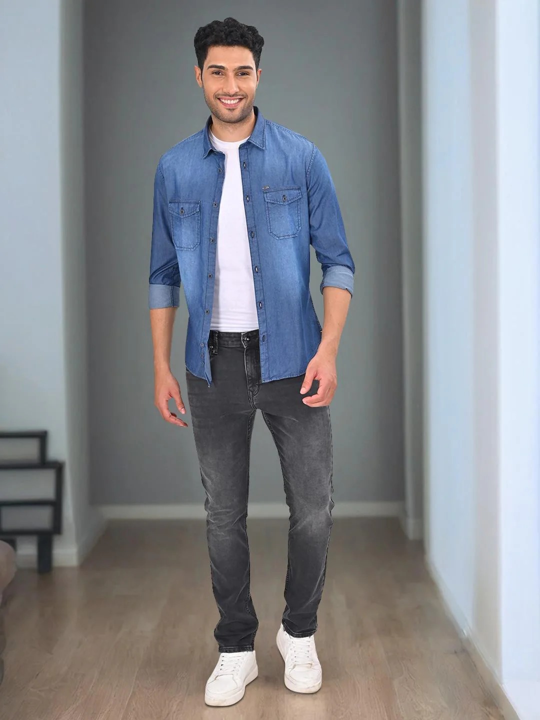 Indian Terrain Men's Slim Fit Full Sleeve Solid Blue Shirt